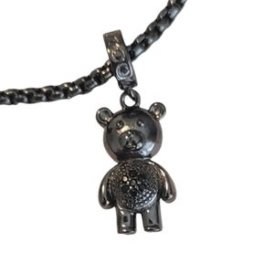 🎆Gnoce Sterling Silver 925 Black Teddy Bear Dangle Pendant Bracelet Charm